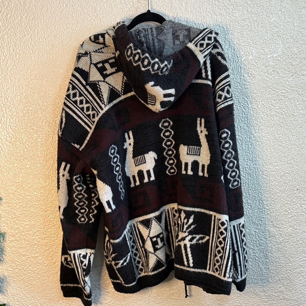 Unisex Black and Brown Wool Alpaca Pattern Jacket - Picture 6 of 8